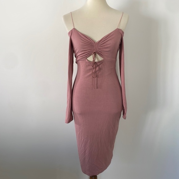 T by Alexander Wang Pink Long Sleeve Cut out Off the Shoulder Dress size Medium - Picture 1 of 7
